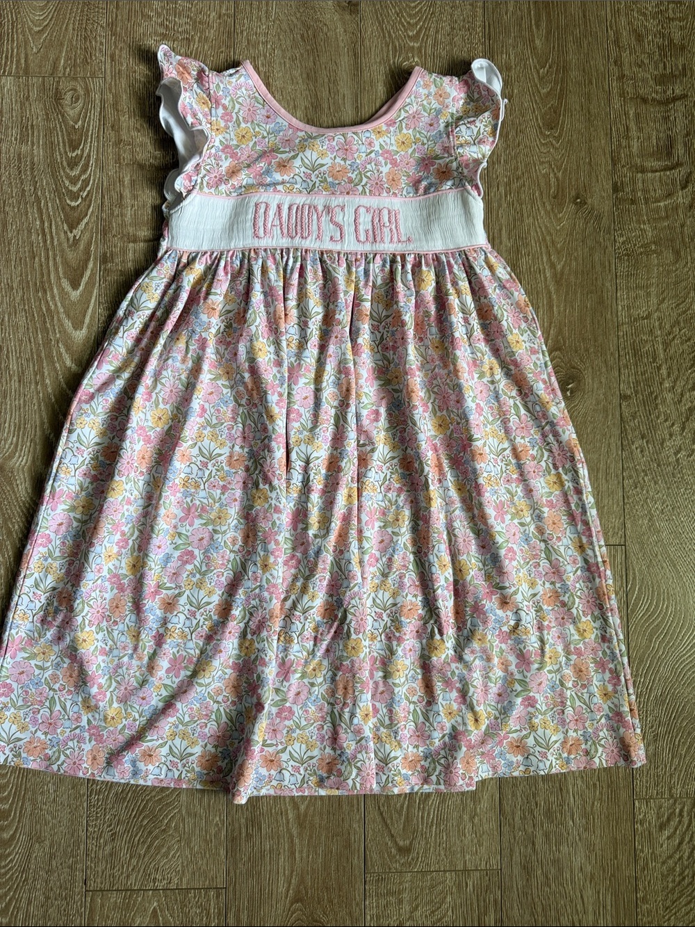 Pink Floral Smocked Cotton Dress for Girls
